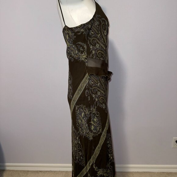 Vtg Y2k Lapis Brown Paisley Slip Dress Rayon Slinky Maxi Fairycore Size Large - Picture 4 of 6